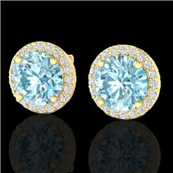 4 CTW Sky Blue Topaz & Halo VS/SI Diamond Micro Earrings Solitaire 18K Yellow Gold - REF-65K8R - 214