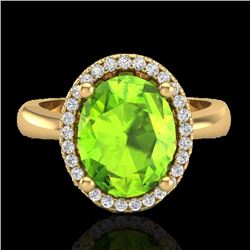 2.50 CTW Peridot & Micro Pave VS/SI Diamond Certified Ring Halo 18K Yellow Gold - REF-54Y8N - 21111