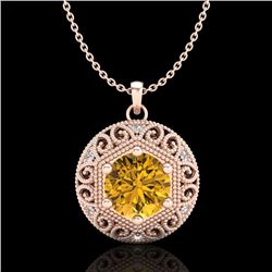 1.11 CTW Intense Fancy Yellow Diamond Art Deco Stud Necklace 18K Rose Gold - REF-180Y2N - 37568