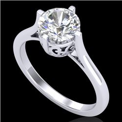 1.25 CTW VS/SI Diamond Solitaire Art Deco Ring 18K White Gold - REF-490X9T - 37226