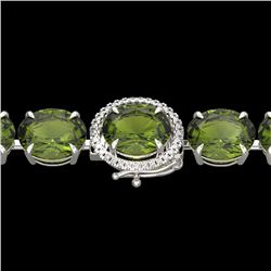 65 CTW Green Tourmaline & Micro VS/SI Diamond Halo Bracelet 14K White Gold - REF-593Y8N - 22263