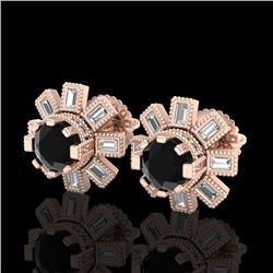 1.77 CTW Fancy Black Diamond Solitaire Art Deco Stud Earrings 18K Rose Gold - REF-118K2R - 37864