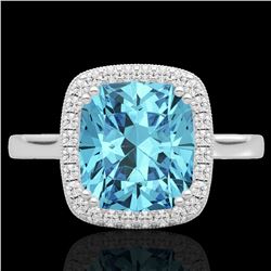 3.50 CTW Sky Blue Topaz & Micro VS/SI Diamond Halo Solitaire Ring 18K White Gold - REF-48Y9N - 22852