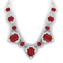 75.21 CTW Royalty Ruby & VS Diamond Necklace 18K White Gold - REF-1363R6K - 38748