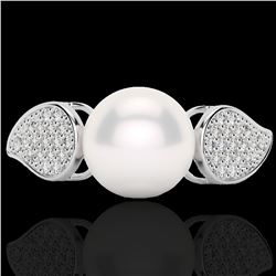0.27 CTW Micro Pave VS/SI Diamond Certified & Pearl Designer Ring 18K White Gold - REF-45M3F - 22643