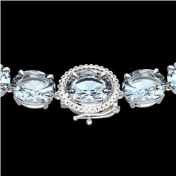 136 CTW Aquamarine & VS/SI Diamond Halo Micro Eternity Necklace 14K White Gold - REF-1363T6X - 22289