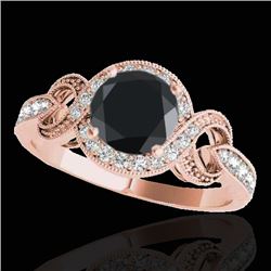 1.33 CTW Certified Vs Black Diamond Solitaire Halo Ring 10K Rose Gold - REF-60H4W - 33809
