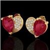 Image 1 : 2.50 CTW Ruby & Micro Pave VS/SI Diamond Certified Earrings 10K Yellow Gold - REF-33K8R - 20078