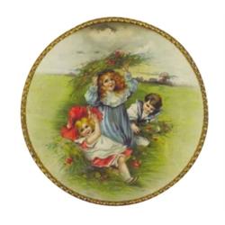 Flue cover, 3 Victorian children play...