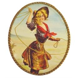 Flue cover, cowgirl w/gun & lasso, ma...
