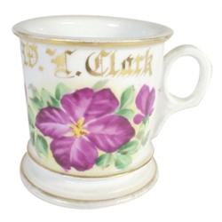 Shaving mug, large purple pansies & g...