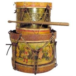 Children's embossed tin & wooden drum...