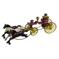 Toy CI fire wagon w/3 horse team, ori...