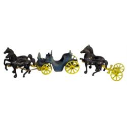 Stanley CI toy carriage w/2 horse tea...