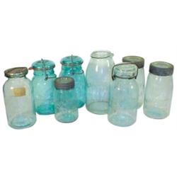 Glass fruit jars (8): 2 qt. Cohansey,...