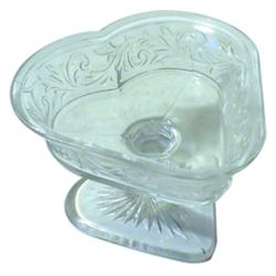 Glass heart shaped ice cream dish, J....