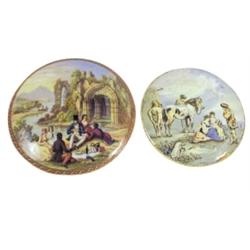 Prattware potlids w/bases (2): rural ...