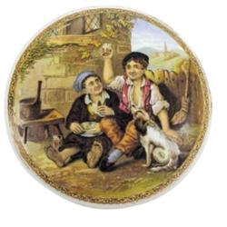 Prattware potlid w/base, 2 men w/dog ...