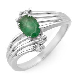 0.65 CTW Emerald & Diamond Ring 18K White Gold - REF-38X5R - 13164