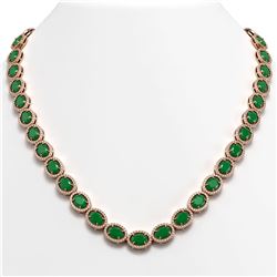 52.15 CTW Emerald & Diamond Necklace Rose Gold 10K Rose Gold - REF-655M3F - 40554