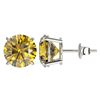 Image 2 : 4 CTW Certified Intense Yellow SI Diamond Solitaire Stud Earrings 10K White Gold - REF-930Y2X - 3313