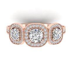 2.25 CTW Certified VS/SI Diamond 3 Stone Micro Halo Ring 14K Rose Gold - REF-236N2A - 30439