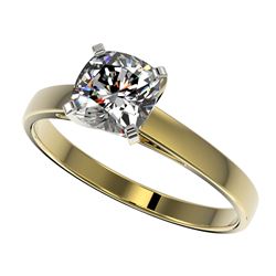 1 CTW Certified VS/SI Quality Cushion Cut Diamond Solitaire Ring 10K Yellow Gold - REF-297Y2X - 3299