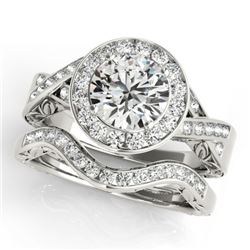 1.89 CTW Certified VS/SI Diamond 2Pc Wedding Set Solitaire Halo 14K White Gold - REF-588W2H - 31307