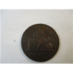 1886 La Union Fait La Force Belgium 2 Centimes 2 Cent Piece