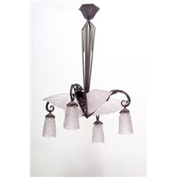 FRANKREICH - Deckenleuchte, - Schmiedeeisen geschwärzt, farbloses Glas. 4-flammig, in Form eine...