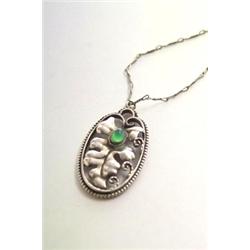 KARL KARST, Pforzheim - Anhänger, - Silber, grüner Schmuckstein, Kette. Ovale, mehrfach durchbr...