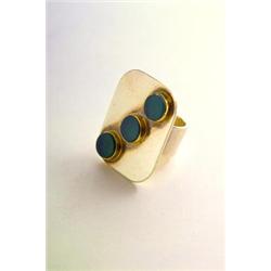 PIERRE CARDIN Paris - Ring, - Silber, Gold 14 K, Schmucksteine. Annähernd rechteckige Form, dre...