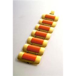 GUY LAROCHE Paris - Gliederarmband, - Messing/ Kunststoff, 7 rechteckige, abgerundete Glieder,...