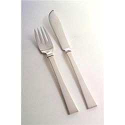 HANS HANSEN, Kopenhagen - Fischbesteck, - Silber. 12-tlg., bestehend aus 6 Messern und 6 Gabeln...