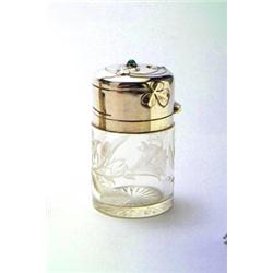 DEUTSCHLAND - Flakon, - Glas, Silber, grüner Schmuckstein. Auf dem Glaszylinder umlaufendes, st...