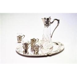 DEUTSCHLAND - Likörset, - Silber, farbloses Glas. 6-tlg., bestehend aus Karaffe, 4 Bechern und...