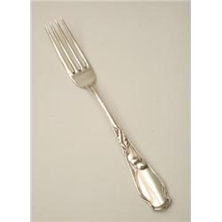 FRANZ BAHNER, AG., Düsseldorf - 6 Kuchengabeln, - Silber. Auf den Schäften reliefiertes Kirschd...