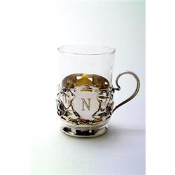 PETER BRUCKMANN & SÖHNE, Heilbronn - Teeglas, - Silber, farbloses Glas. Durchbrochene Silbermon...