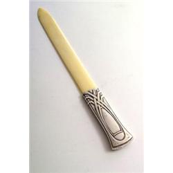 M. J. RÜCKERT, Mainz - Peter Behrens - Brieföffner, - Silber, Elfenbein. Flacher Silbergriff m...