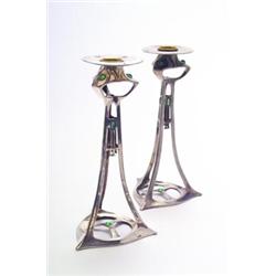 WOHL ALBERT REIMANN, Berlin - Paar Tischleuchter, - Zinn, versilbert und partiell vergoldet, gr...