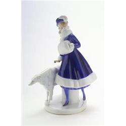 PORZELLANMANUFAKTUR FRAUREUTH, Fraureuth - Dame mit Windhund, - Porzellan. Mehrtonig blaue, bei...