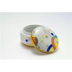 ROSENTHAL, KUNSTABT. SELB, Selb - Dose, - Porzellan. Farbige Aufglasurbemalung, Goldränder. Geo...