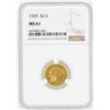 Image 1 : 1929 $2 1/2 Indian Head Quarter Eagle Gold Coin NGC MS61