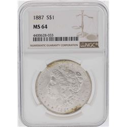 1887 $1 Morgan Silver Dollar Coin NGC MS64