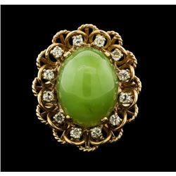 14K Yellow Gold Jade and Diamond Ring