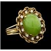 Image 2 : 14K Yellow Gold Jade and Diamond Ring