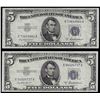 Image 1 : Lot of (2) 1953A $5 Silver Certificate Notes