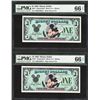 Image 1 : Lot of (2) Consecutive 1988 $1 Disney Dollars Notes PMG Gem Uncirculated 66EPQ