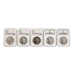 Lot of (5) 1886 $1 Morgan Silver Dollar Coins NGC MS64