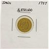Image 1 : 1757 Ferdinand VI Spanish 1/2 Escudos Gold Coin